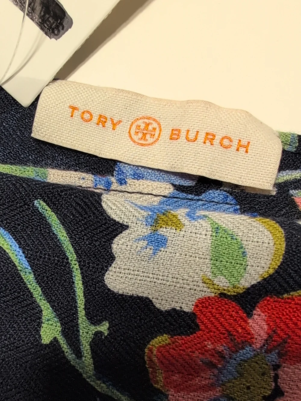 Tory Burch Navy Floral Oversized Scarf with Fringe